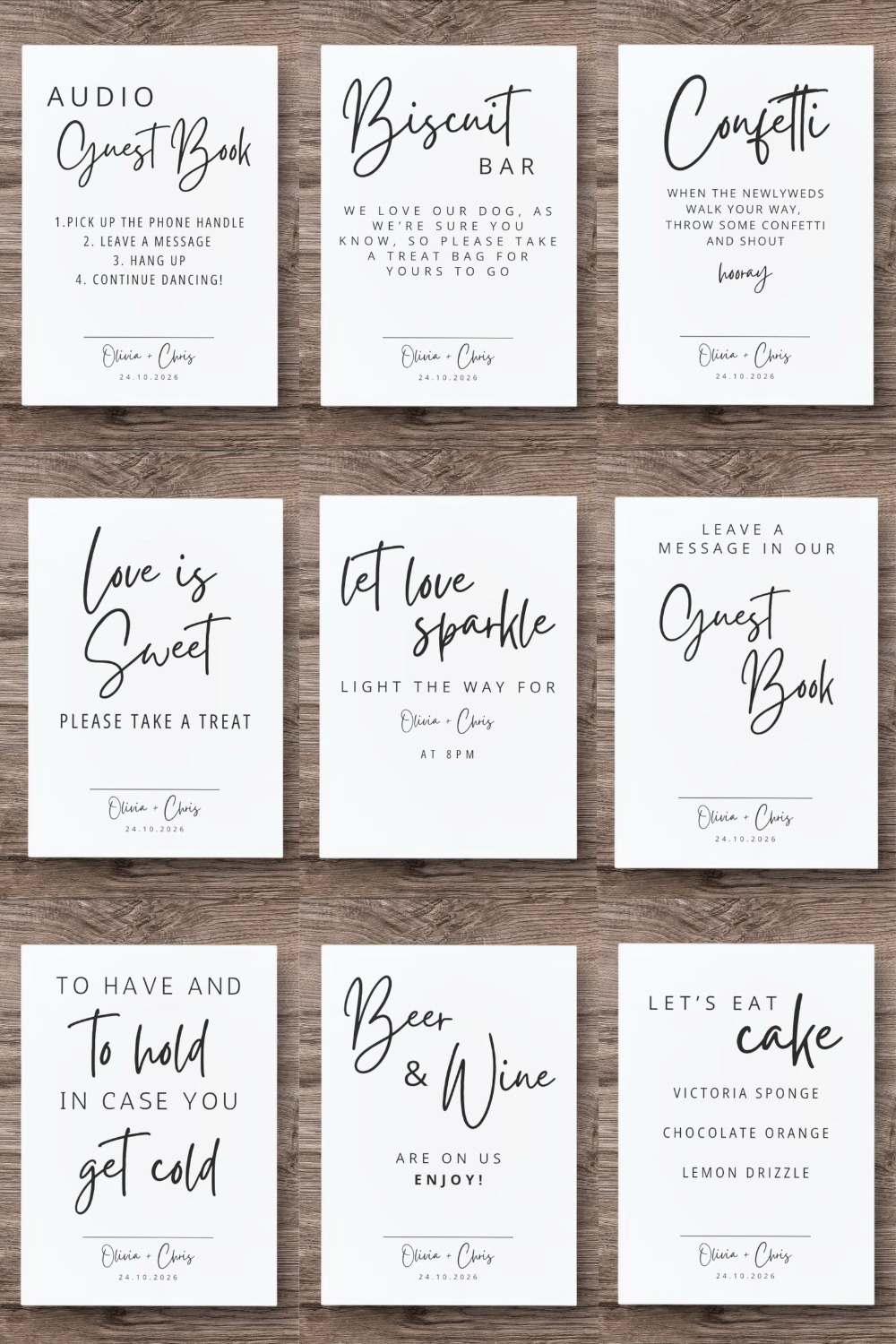 Complete set of modern wedding signs